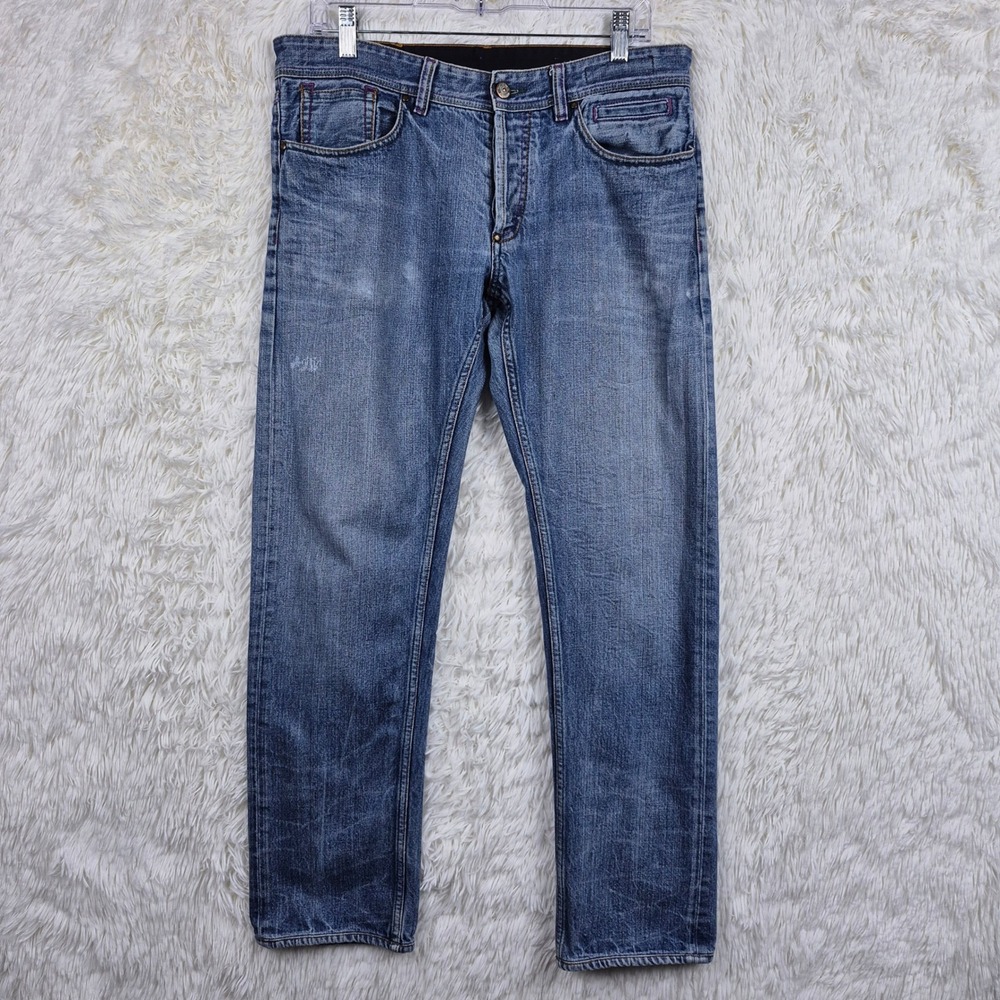 Etro Milano Mens Straight Leg Jeans Blue Denim Button Fly Made in Italy Size 34